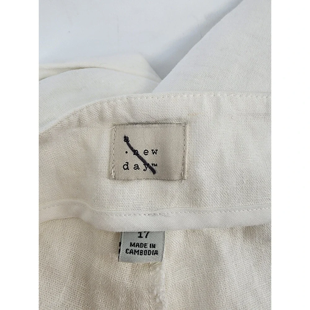 A New Day Cream Linen Blend Pleated Tapered Ankle Pants Size 17